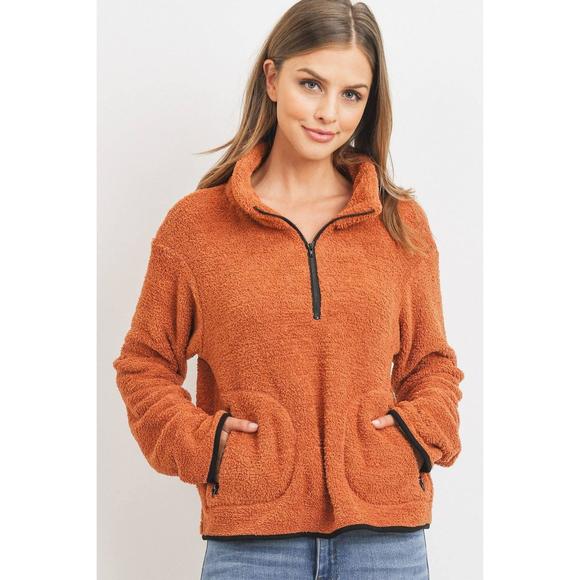 Rachell`s Boutique Tops - Long Sleeve Half Zipper Pullover Loopie Terry